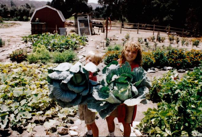 Castile Canyon Scientology School, two student girls with huge vegetables