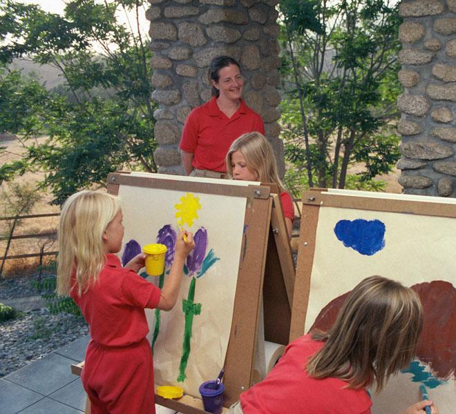 Castile Canyon Scientology School, three girls painting